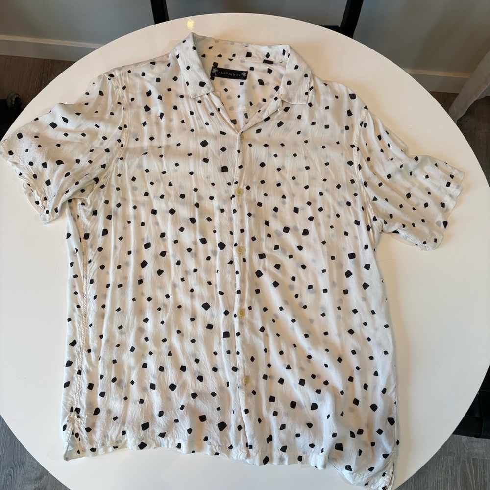 All Saints Men’s Size L White & Black Short Sleeve Button Down Shirt